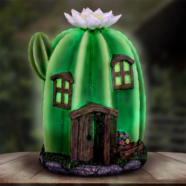 Solar Tall Cactus Fairy House - Click to enlarge