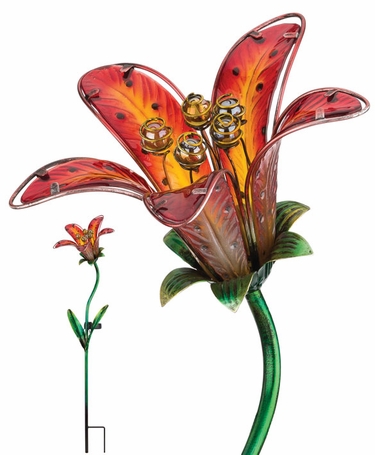 Solar Tiger Lily Stake - Red Glass - Click to enlarge