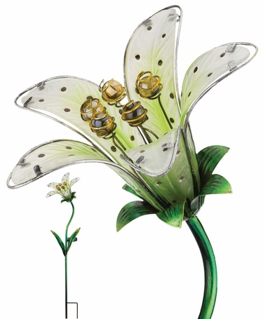 Solar Tiger Lily Stake - White Glass - Click to enlarge