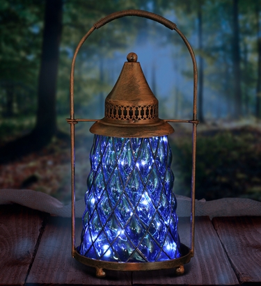 Solar Vintage Lantern w/12 Firefly LEDs - Sea Blue - Click to enlarge