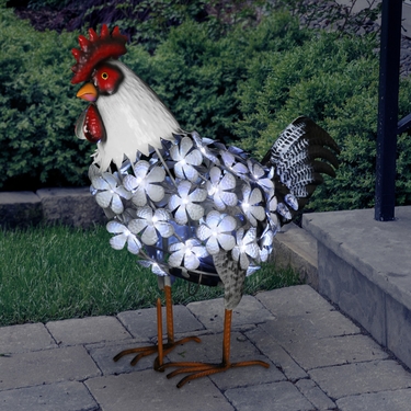 Solar White Metal Rooster - Click to enlarge