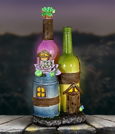 Solar Wine Bottle Fairy House - Click to enlarge