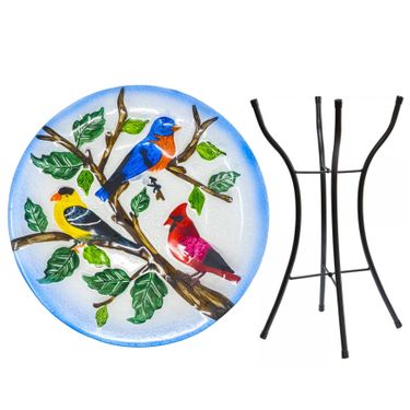 Songbirds Glass Birdbath w/Stand - Click to enlarge
