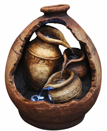 Southwestern Nested Pots Fountain w/LED Lights - Click to enlarge