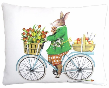 Spring Bunny on Bike Outdoor Pillow - Click to enlarge