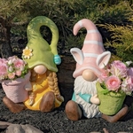Spring Garden Gnomes with Planters (Set of 2)