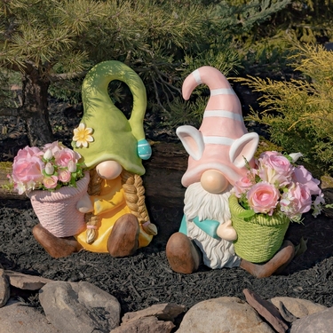 Spring Garden Gnomes with Planters (Set of 2) - Click to enlarge