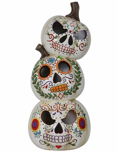 Stacked Sugar Skull Pumpkins - Click to enlarge