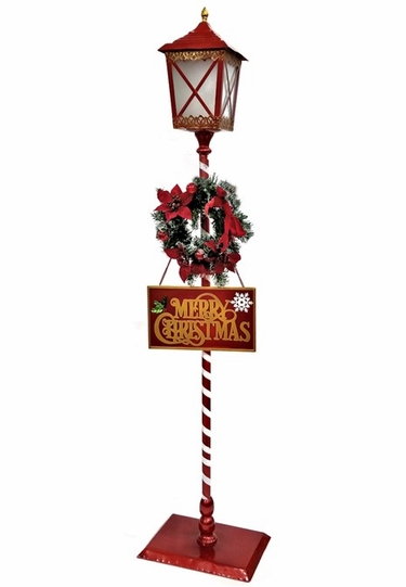 Standing Christmas Lantern w/Wreath & LED Light - Click to enlarge
