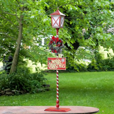 Standing Christmas Lantern w/Wreath & LED Light - Click to enlarge