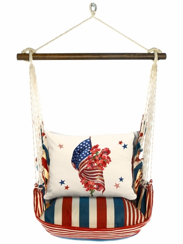 Stars & Stripes Flag with Poppy Bouquet Hammock Chair Swing Set - Click to enlarge