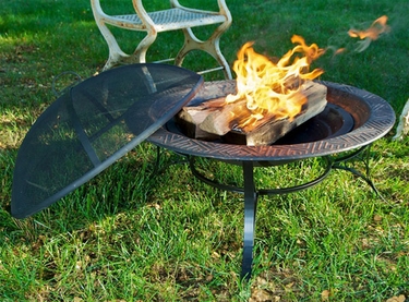 Steel Fire Pit w/Mayan Design & Screen - Click to enlarge