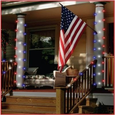 Solar String Lights - 50 LED Red White Blue - Click to enlarge