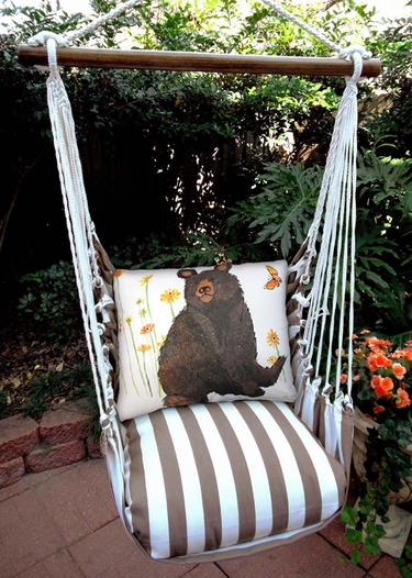 Striped Chocolate Brown Bear Hammock Chair Swing Set - Click to enlarge