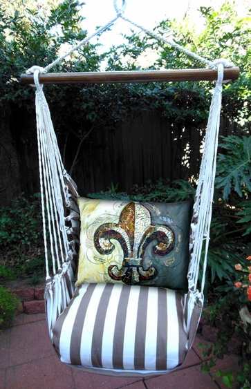 Striped Chocolate Fleur De Lis Hammock Chair Swing Set - Click to enlarge