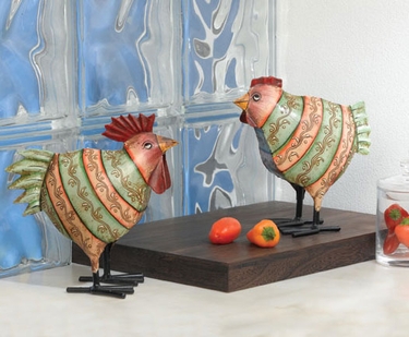 Striped Rooster & Hen (Set of 2) - Click to enlarge