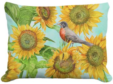 Sunflowers and Robin Outdoor Pillow - Click to enlarge