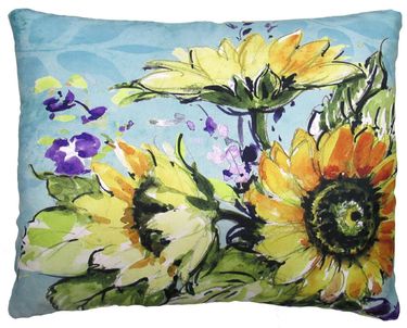 Sunflowers on Teal II Outdoor Pillow - Click to enlarge