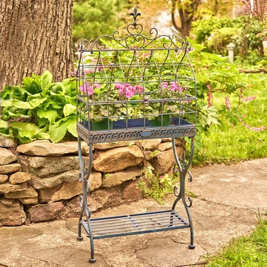 Tall Iron Cage Plant Stand - Blue - Click to enlarge