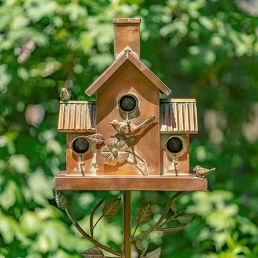 Copper Finish Birdhouse with Tall Chimney - Click to enlarge