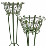 Tall Iron Basket Plant Stands (Set of 2) - Antique Green