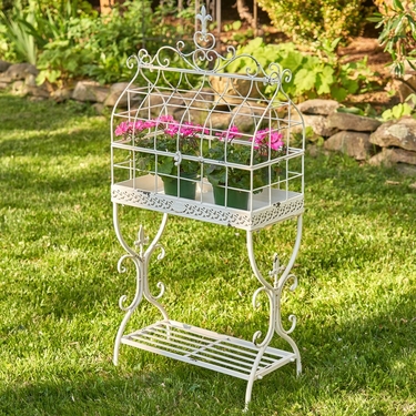 Tall Iron Cage Plant Stand - Antique White - Click to enlarge