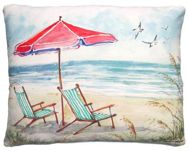 Teal Beach Chairs Outdoor Pillow - Click to enlarge