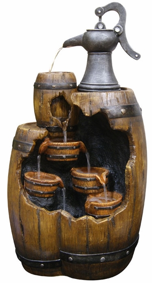 Tiered Barrels & Pump Outdoor Fountain - Click to enlarge