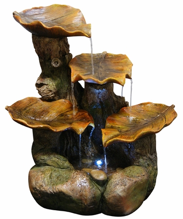 Tiered Leaves Outdoor Fountain w/LED Lights - Click to enlarge