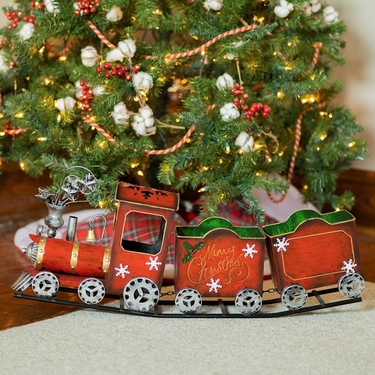 Antique Red Christmas Train with Snowflakes - Click to enlarge