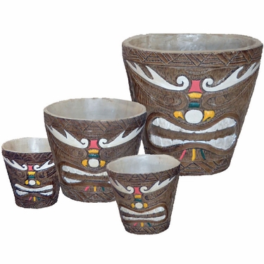 Tribal Painted Tiki Bucket Planters (Set of 4) - Click to enlarge