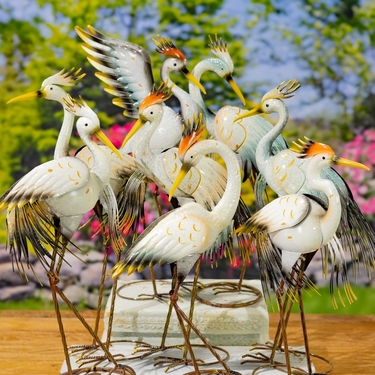 Tricolored Metal Heron Birds (Set of 8) 
