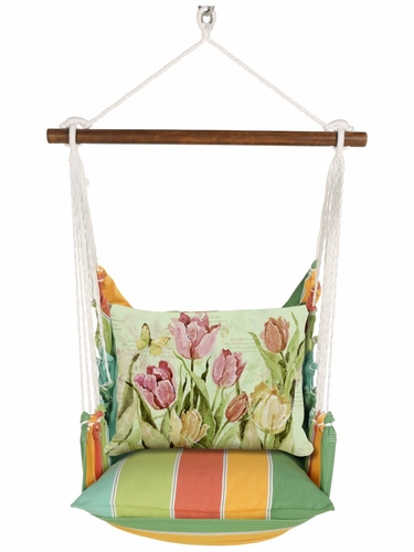 Tropical Breeze Tulips (Pink and Yellow) Hammock Chair Swing Set - Click to enlarge
