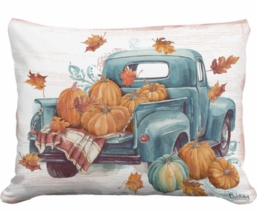 Truck w/Fall Pumpkins Outdoor Pillow - Click to enlarge
