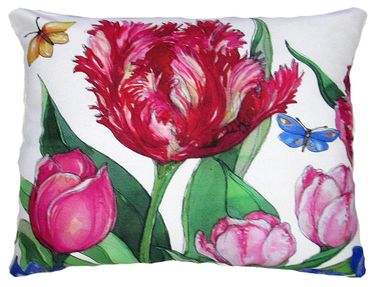 Tulips and Butterflies I Outdoor Pillow - Click to enlarge