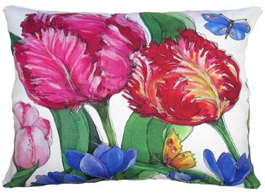 Tulips and Butterflies II Outdoor Pillow - Click to enlarge