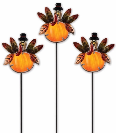 Glass Turkey Plant Picks (Set of 3) - Click to enlarge