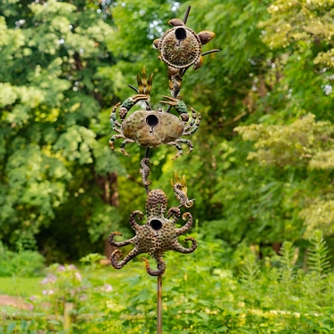 Sea Turtle and Crab Birdhouse Stake - Click to enlarge