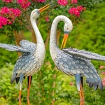 44" Tall Blue & White Metal Egrets (Set of 2)