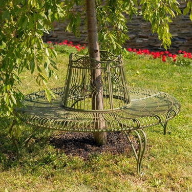 Victorian Style Round Iron Tree Bench - Antique Green - Click to enlarge