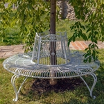 Victorian Style Round Iron Tree Bench - Antique White