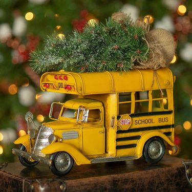 Vintage School Bus w/Christmas Tree & LED Lights - Click to enlarge