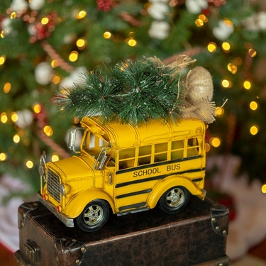 Vintage Yellow School Bus w/Christmas Tree  - Click to enlarge