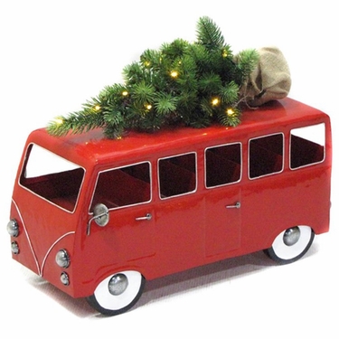 VW Inspired Red Christmas Bus w/LED Tree - Click to enlarge
