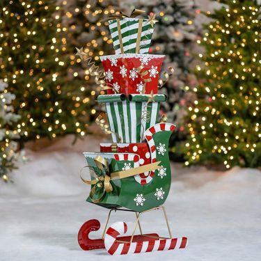 Whimsical Iron Christmas Sleigh w/Presents - Click to enlarge