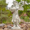 39" Antique White Magnesium Angel Holding Birdbath