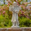 39" Antique White Magnesium Angel Holding Flower Bouquet Statue