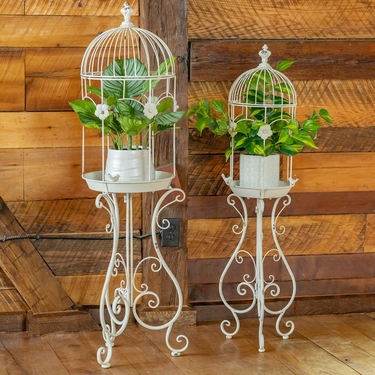 Antique White Metal Victorian Birdcage Planters (Set of 2) - Click to enlarge