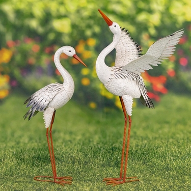 Tall Great White Heron Metal Figurines (Set of 2) - Click to enlarge