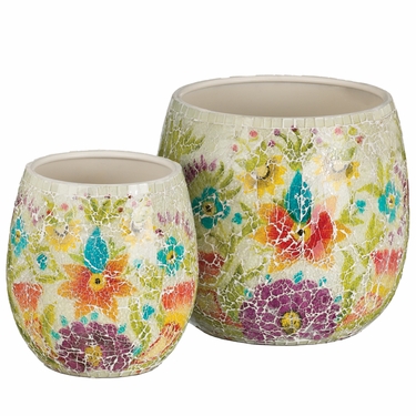 White Mosaic Planters Set - Click to enlarge